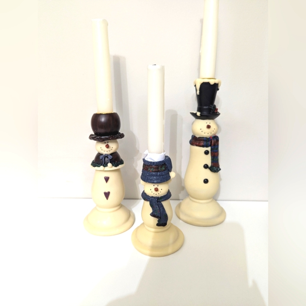 - Vintage Snowman 3 Trio Christmas Holiday Candle Stick Holders. Resin. vi…